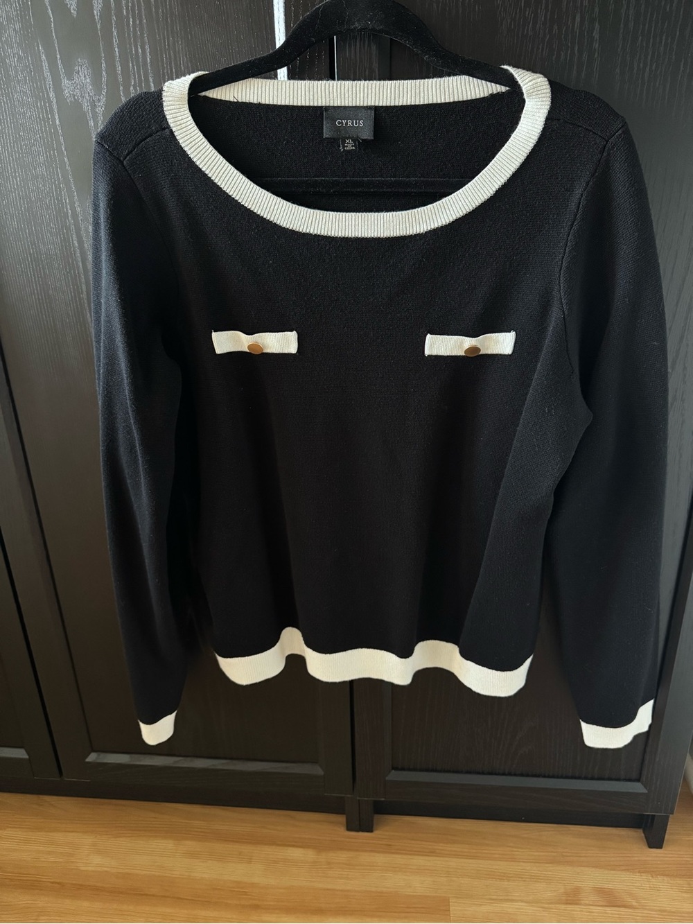 Cyrus Black Crewneck Sweater with White Trim